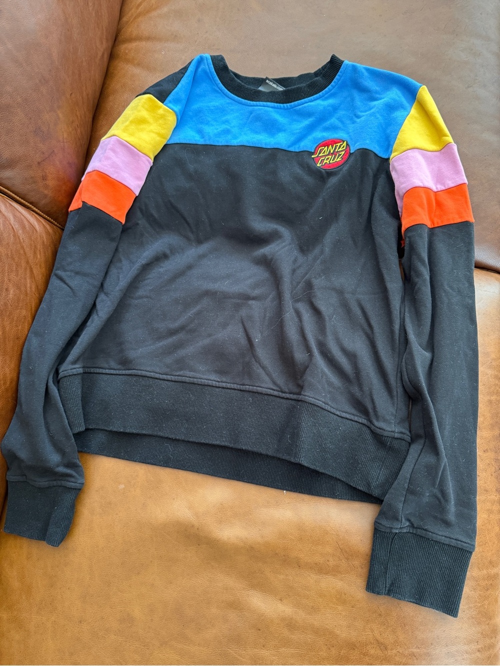 Santa Cruz Skateboards Women's Black Crewneck Colorblock Sweatshirt